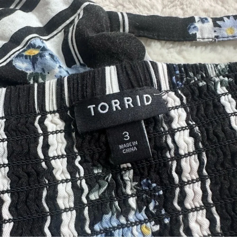 Torrid | Black Floral Stripe Culotte Crop Spaghetti Strap Tank | Size 3X - Picture 8 of 10